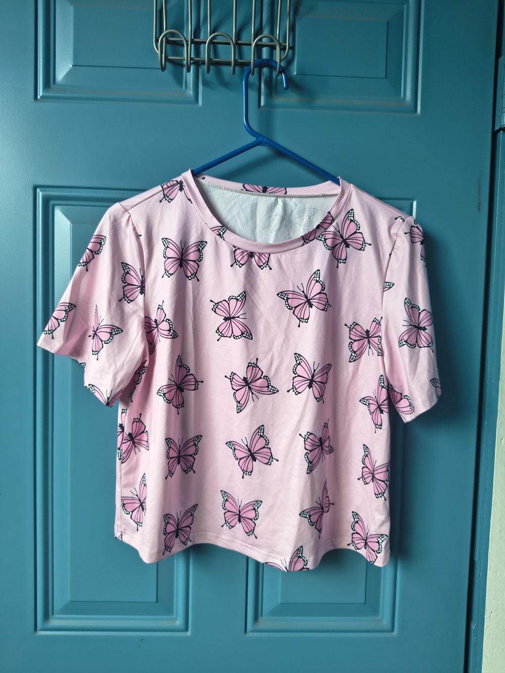 Pink Butterfly Print Short Sleeve Top